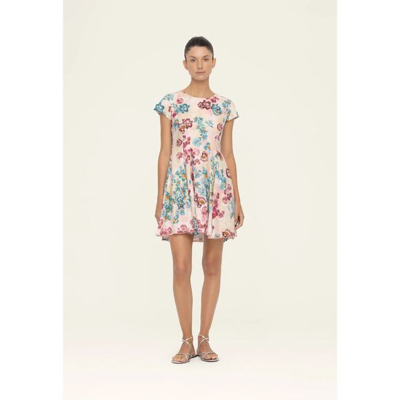 NWT AGUA by Agua Bendita Pupe Prado Floral Applique 100% Linen Mini Dress Size M - Picture 3 of 16